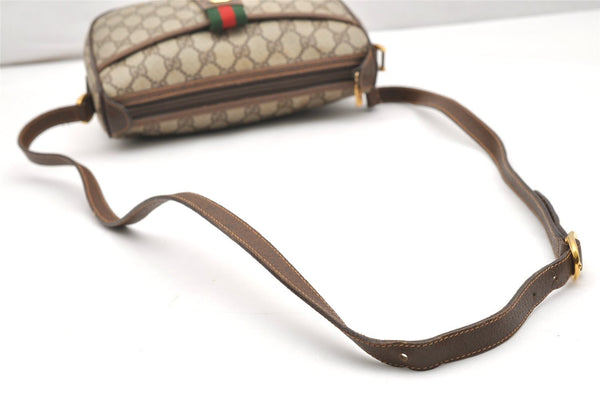 Authentic GUCCI Web Sherry Line Shoulder Bag GG PVC Leather Brown Junk 7020K