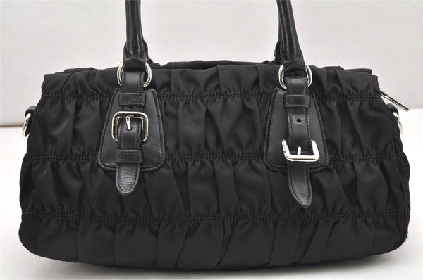 Authentic PRADA Vintage Gaufre 2Way Shoulder Hand Bag Nylon Leather Black 7022K