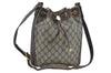 Authentic GUCCI Web Sherry Line Drawstring Bag GG PVC Leather Brown Junk 7024F