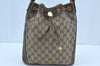 Authentic GUCCI Web Sherry Line Drawstring Bag GG PVC Leather Brown Junk 7024F