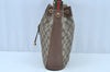 Authentic GUCCI Web Sherry Line Drawstring Bag GG PVC Leather Brown Junk 7024F