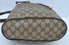 Authentic GUCCI Web Sherry Line Drawstring Bag GG PVC Leather Brown Junk 7024F