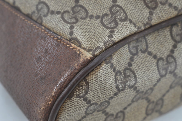 Authentic GUCCI Web Sherry Line Drawstring Bag GG PVC Leather Brown Junk 7024F