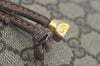Authentic GUCCI Web Sherry Line Drawstring Bag GG PVC Leather Brown Junk 7024F
