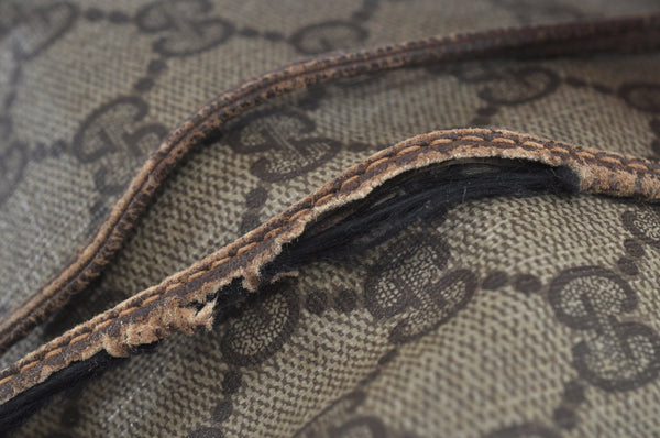 Authentic GUCCI Web Sherry Line Drawstring Bag GG PVC Leather Brown Junk 7024F