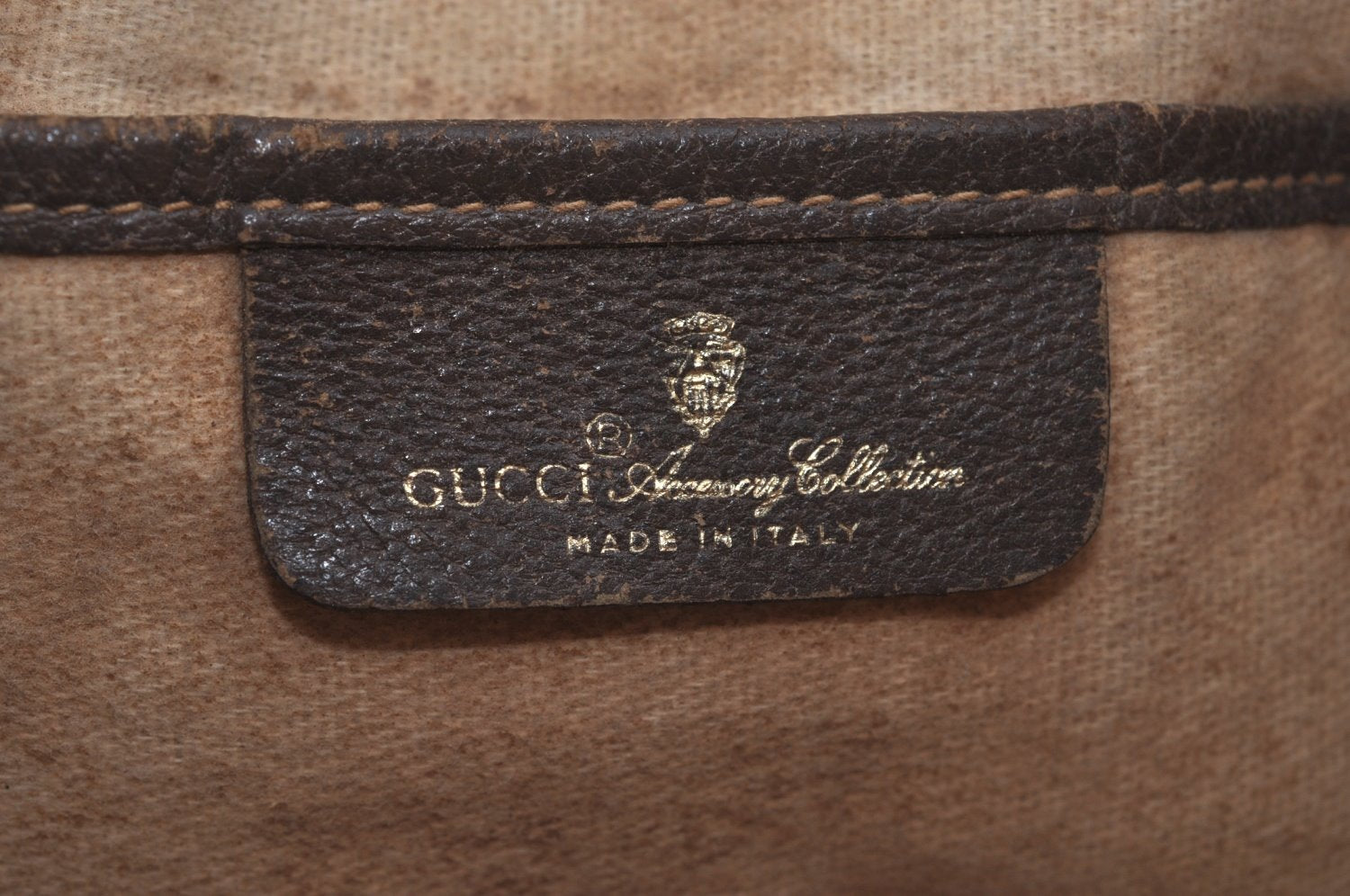 Authentic GUCCI Web Sherry Line Drawstring Bag GG PVC Leather Brown Junk 7024F