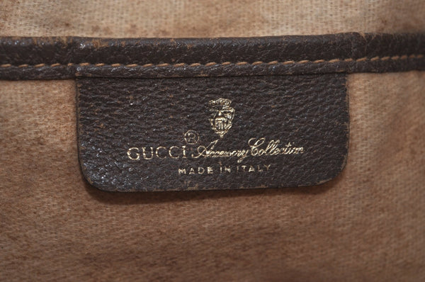 Authentic GUCCI Web Sherry Line Drawstring Bag GG PVC Leather Brown Junk 7024F