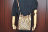 Authentic GUCCI Web Sherry Line Drawstring Bag GG PVC Leather Brown Junk 7024F