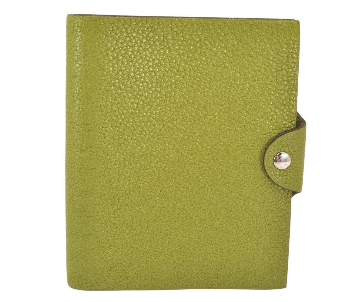 Authentic HERMES Yuris PM Vintage Note Book Cover Leather Light Green 7026K