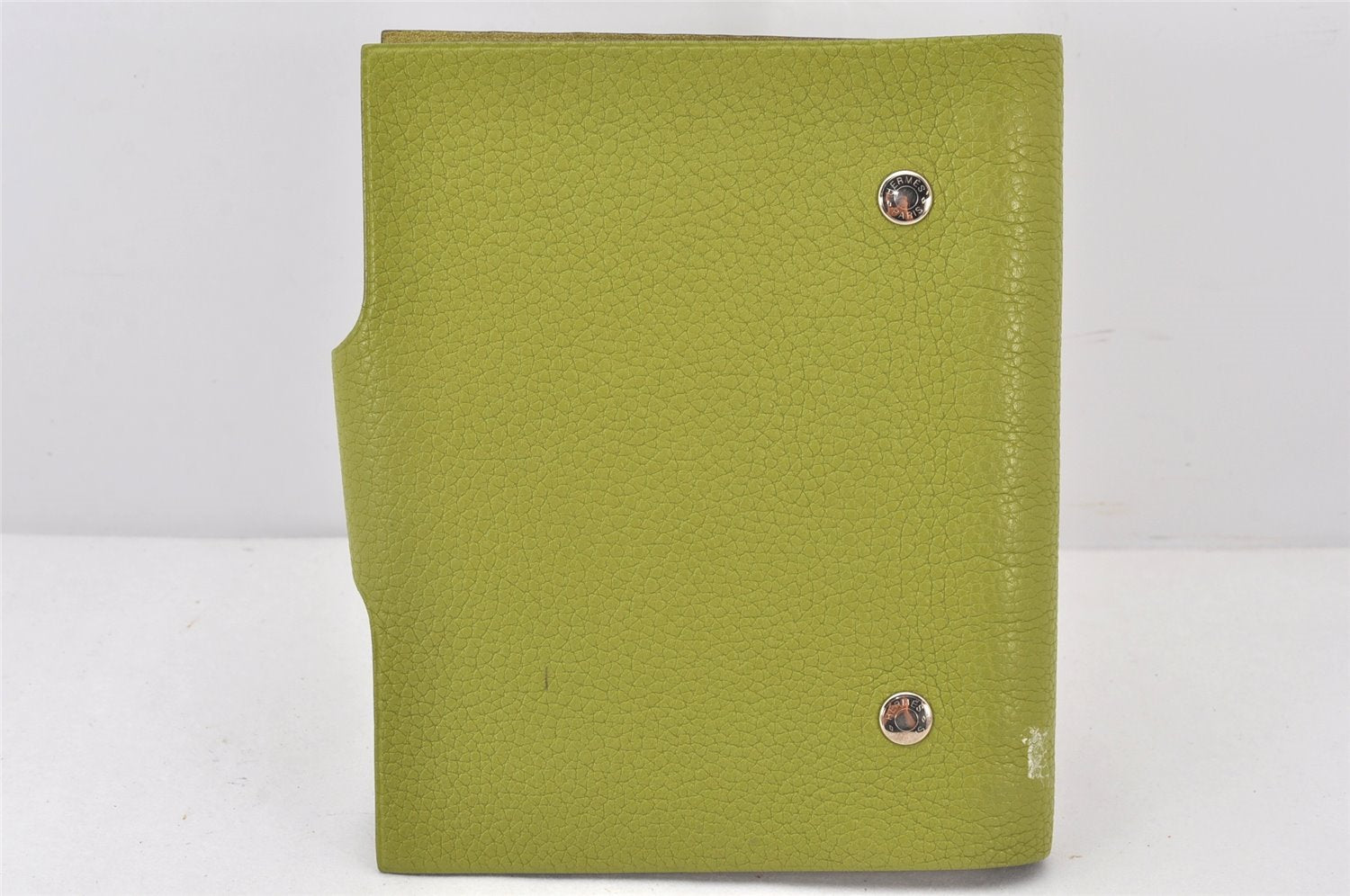 Authentic HERMES Yuris PM Vintage Note Book Cover Leather Light Green 7026K