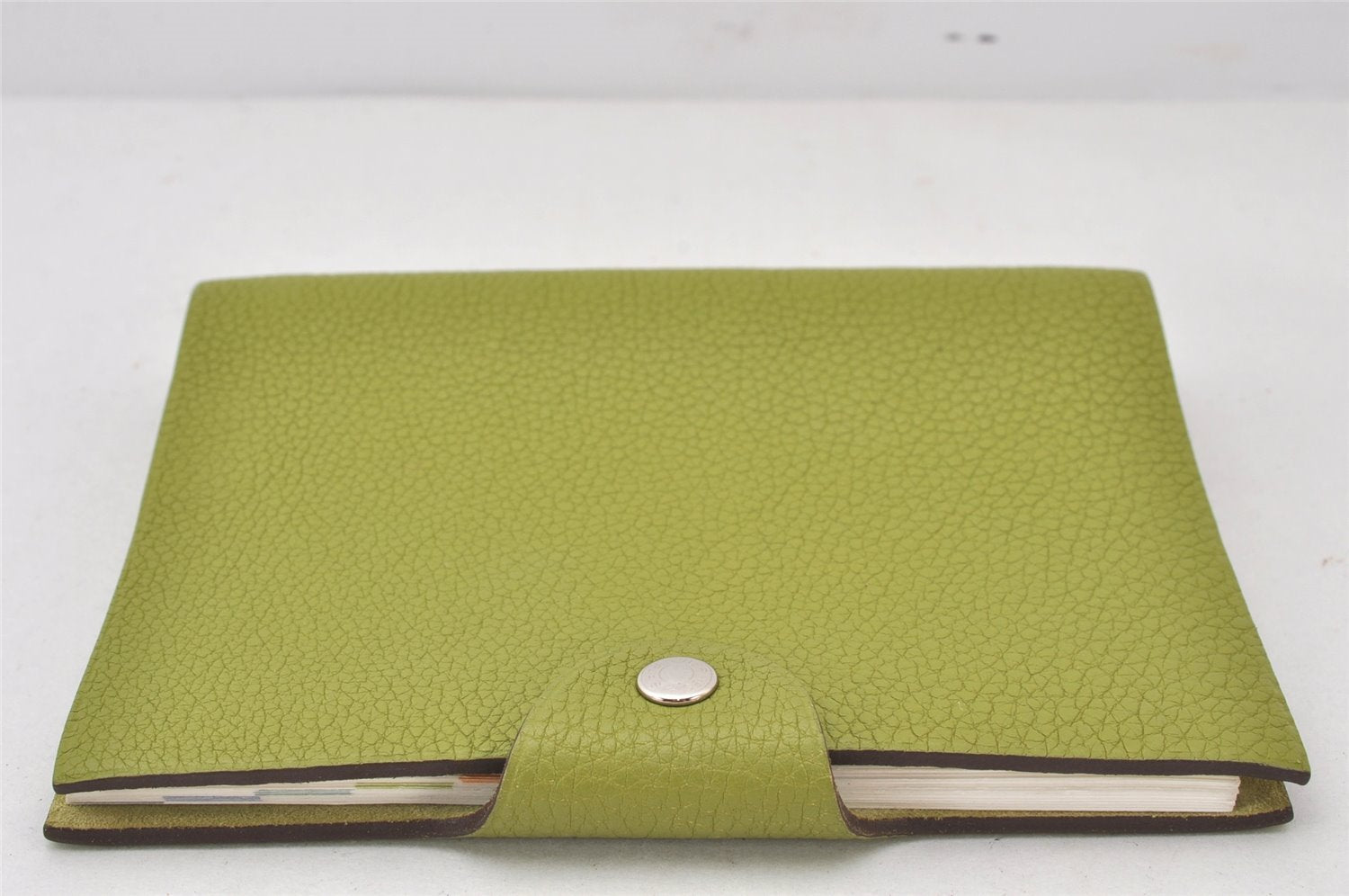 Authentic HERMES Yuris PM Vintage Note Book Cover Leather Light Green 7026K