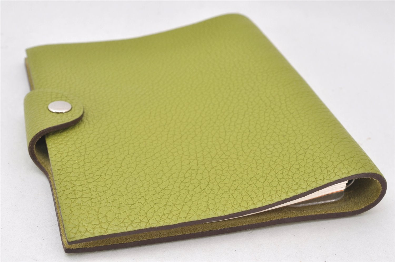 Authentic HERMES Yuris PM Vintage Note Book Cover Leather Light Green 7026K