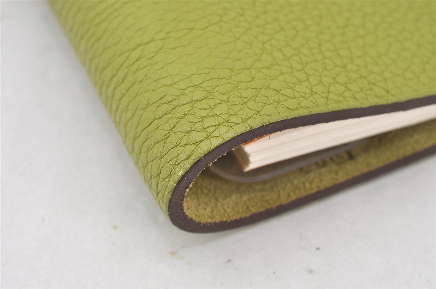 Authentic HERMES Yuris PM Vintage Note Book Cover Leather Light Green 7026K