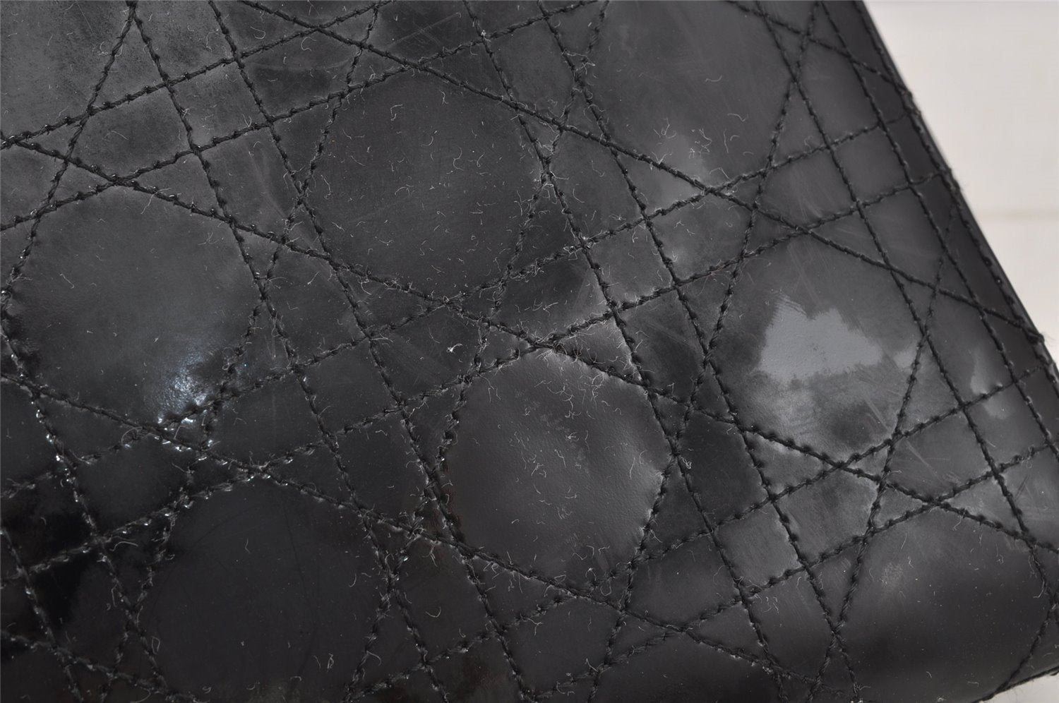 Authentic Christian Dior Diorissimo Cannage Tote Hand Bag Enamel Black CD 7028I