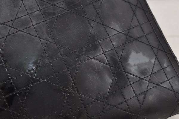 Authentic Christian Dior Diorissimo Cannage Tote Hand Bag Enamel Black CD 7028I