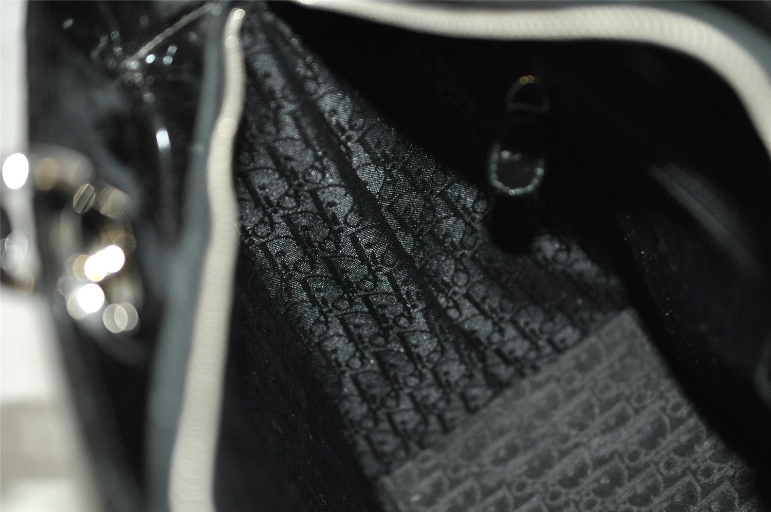 Authentic Christian Dior Diorissimo Cannage Tote Hand Bag Enamel Black CD 7028I