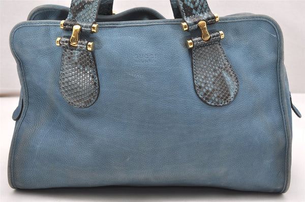 Authentic GUCCI Nubuck Vintage Hand Tote Bag Leather 323657 Blue 7033K