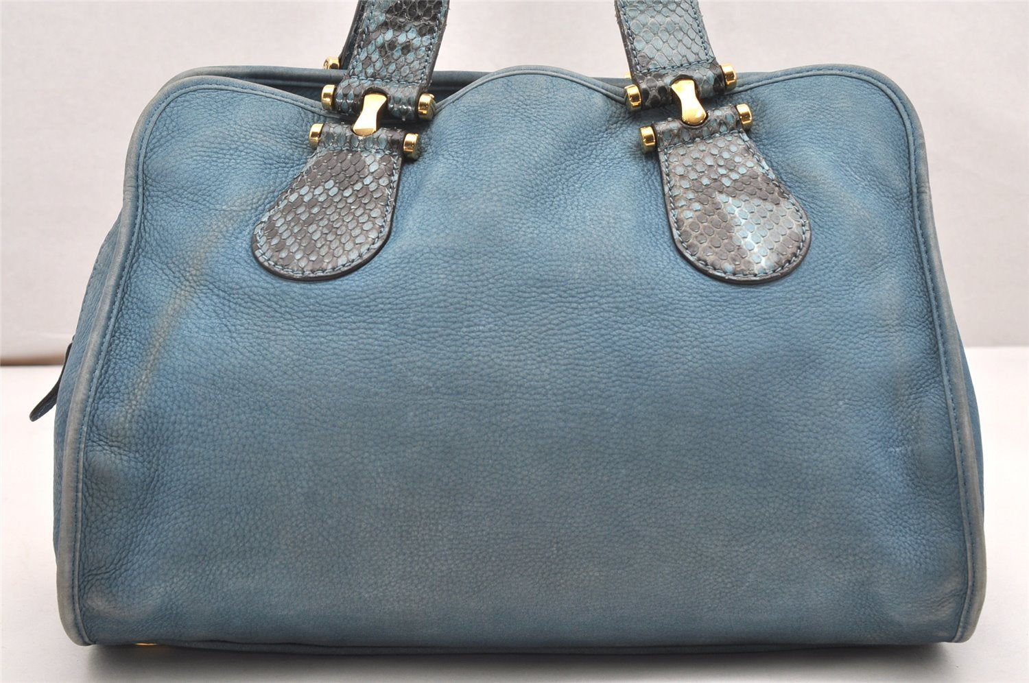 Authentic GUCCI Nubuck Vintage Hand Tote Bag Leather 323657 Blue 7033K