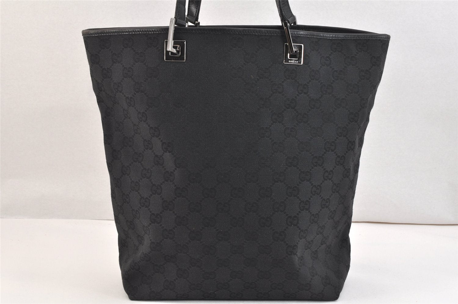 Authentic GUCCI Vintage Shoulder Tote Bag GG Canvas Leather 31243 Black 7035K