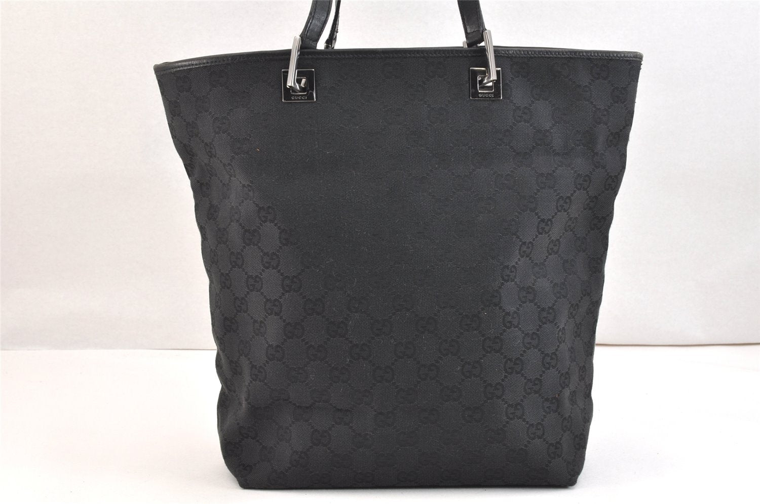 Authentic GUCCI Vintage Shoulder Tote Bag GG Canvas Leather 31243 Black 7035K