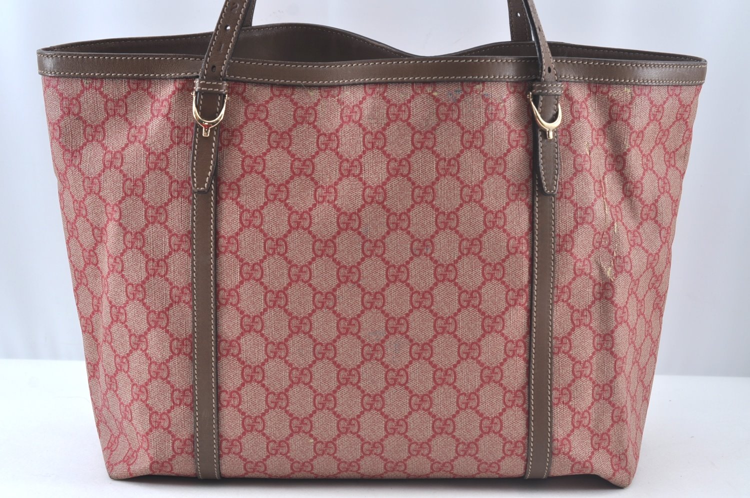 Authentic GUCCI Vintage Shoulder Tote Bag GG PVC Leather 309613 Red 7036J