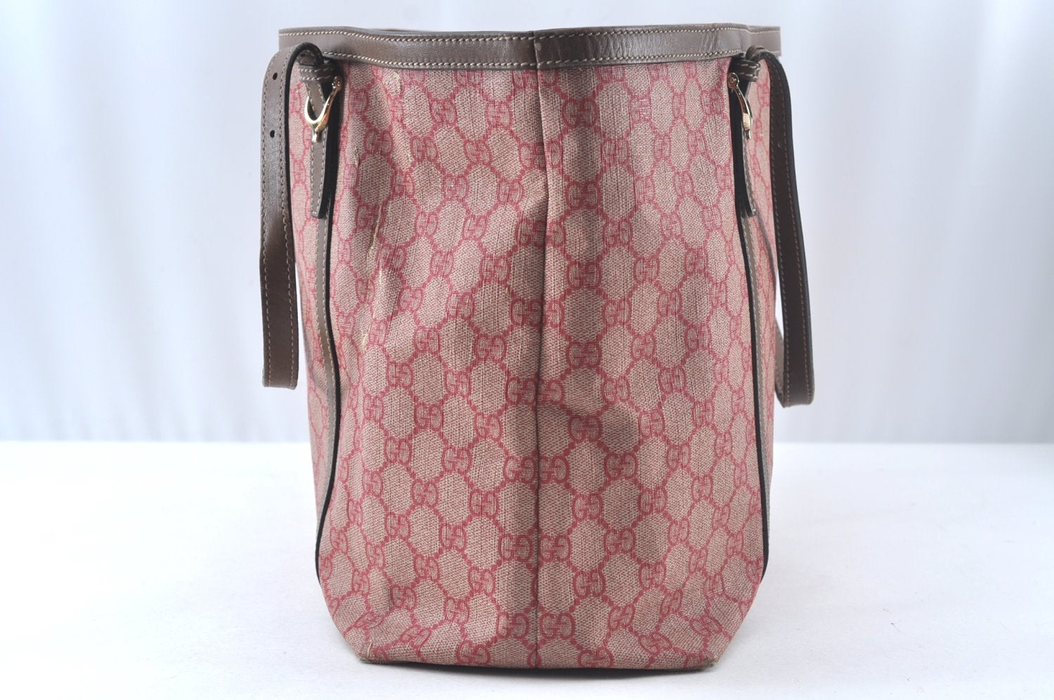 Authentic GUCCI Vintage Shoulder Tote Bag GG PVC Leather 309613 Red 7036J