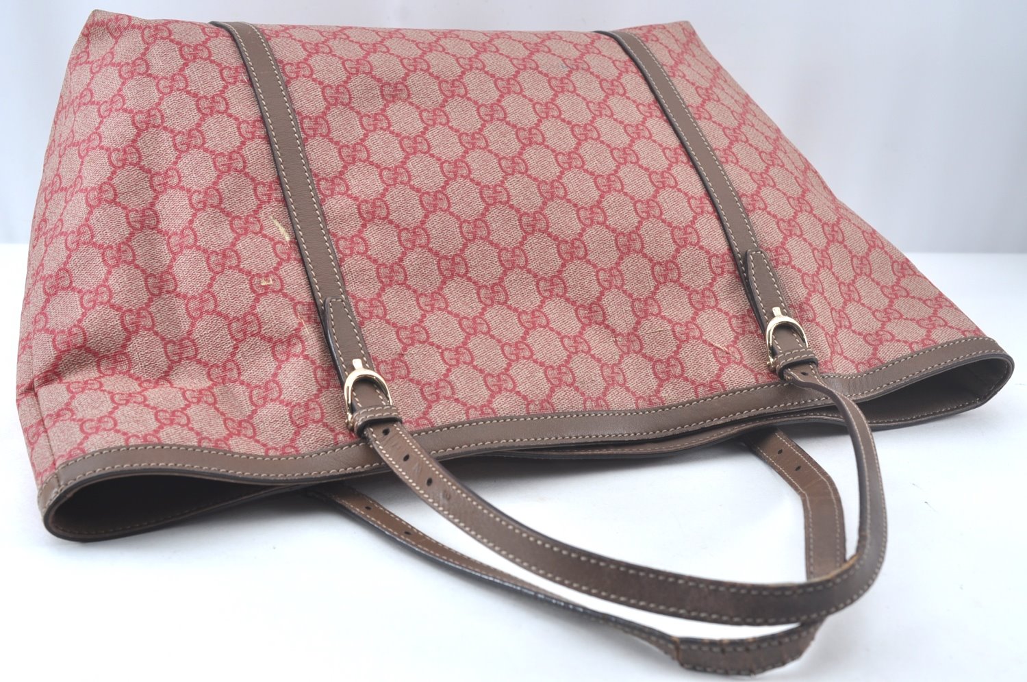 Authentic GUCCI Vintage Shoulder Tote Bag GG PVC Leather 309613 Red 7036J