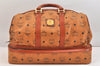 Authentic MCM Visetos Leather Vintage Boston Travel Bag Brown 7037K