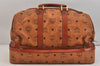 Authentic MCM Visetos Leather Vintage Boston Travel Bag Brown 7037K