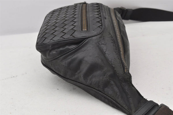 Authentic BOTTEGA VENETA Intrecciato Leather Waist Body Bag Purse Black 7039K