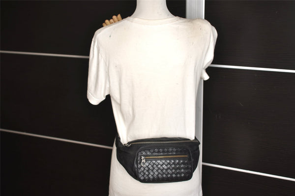 Authentic BOTTEGA VENETA Intrecciato Leather Waist Body Bag Purse Black 7039K