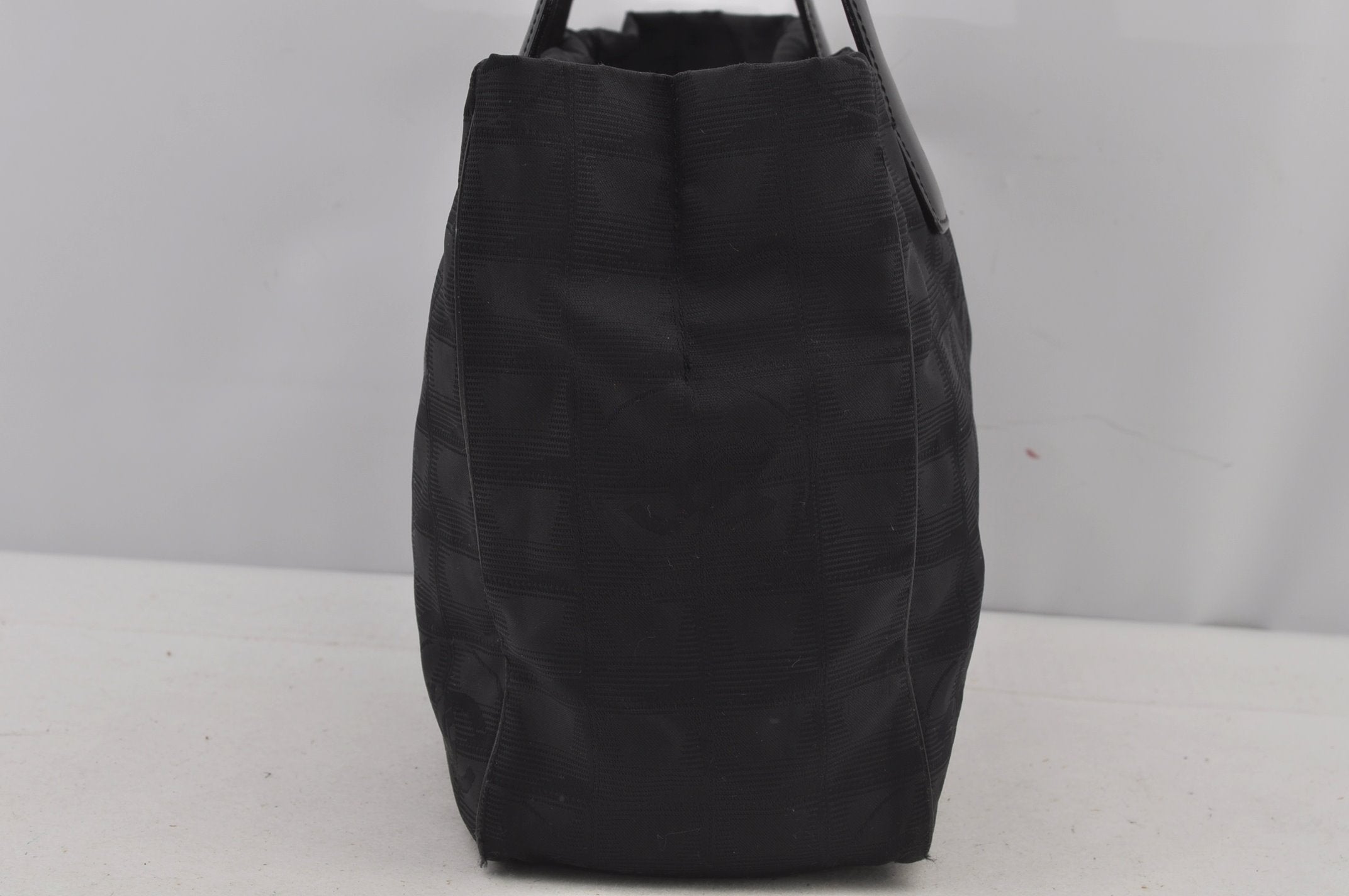 Authentic CHANEL New Travel Line Shoulder Tote Bag Nylon Leather Black 7041J