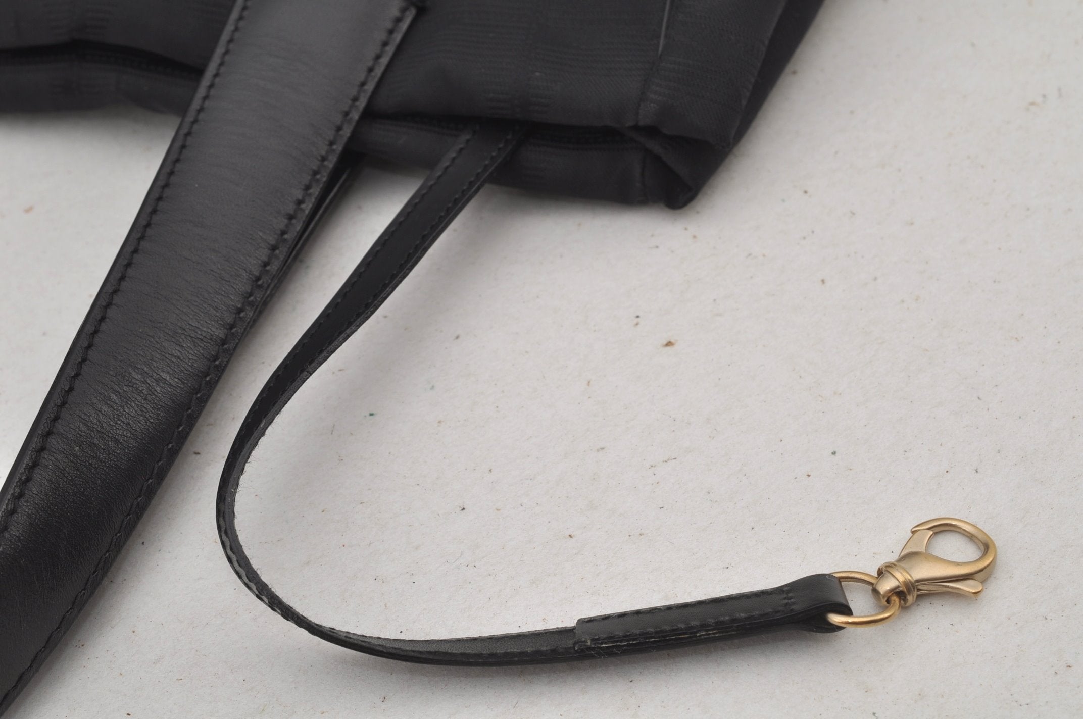 Authentic CHANEL New Travel Line Shoulder Tote Bag Nylon Leather Black 7041J