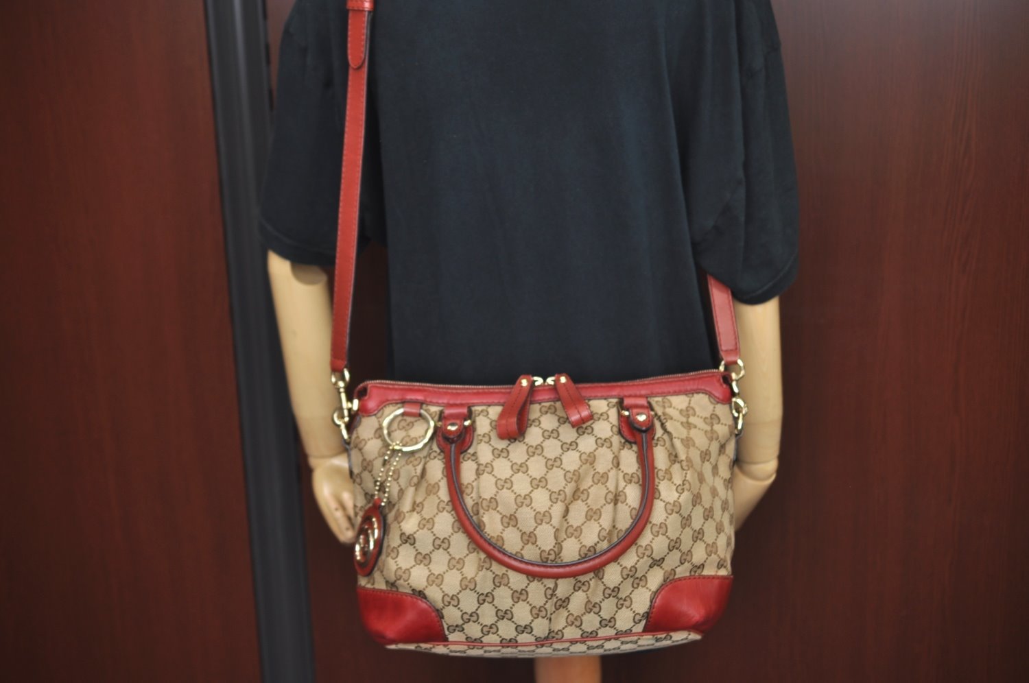 Authentic GUCCI Sukey 2Way Hand Tote Bag GG Canvas Leather 247902 Brown 7042I