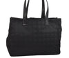 Authentic CHANEL New Travel Line Shoulder Tote Bag Nylon Leather Black 7042J