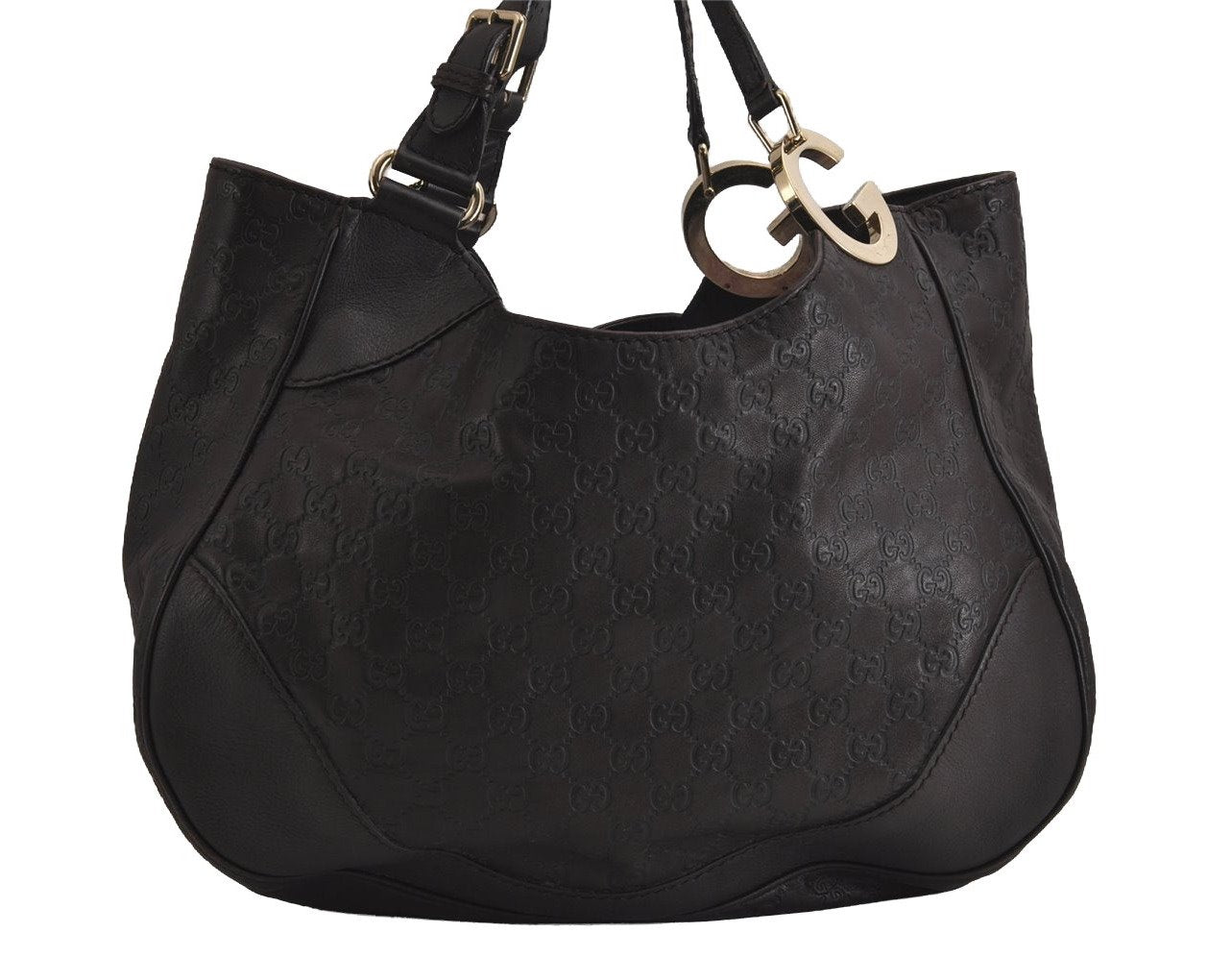 Authentic GUCCI Guccissima Charlotte Shoulder Bag GG Leather 203504 Brown 7043J