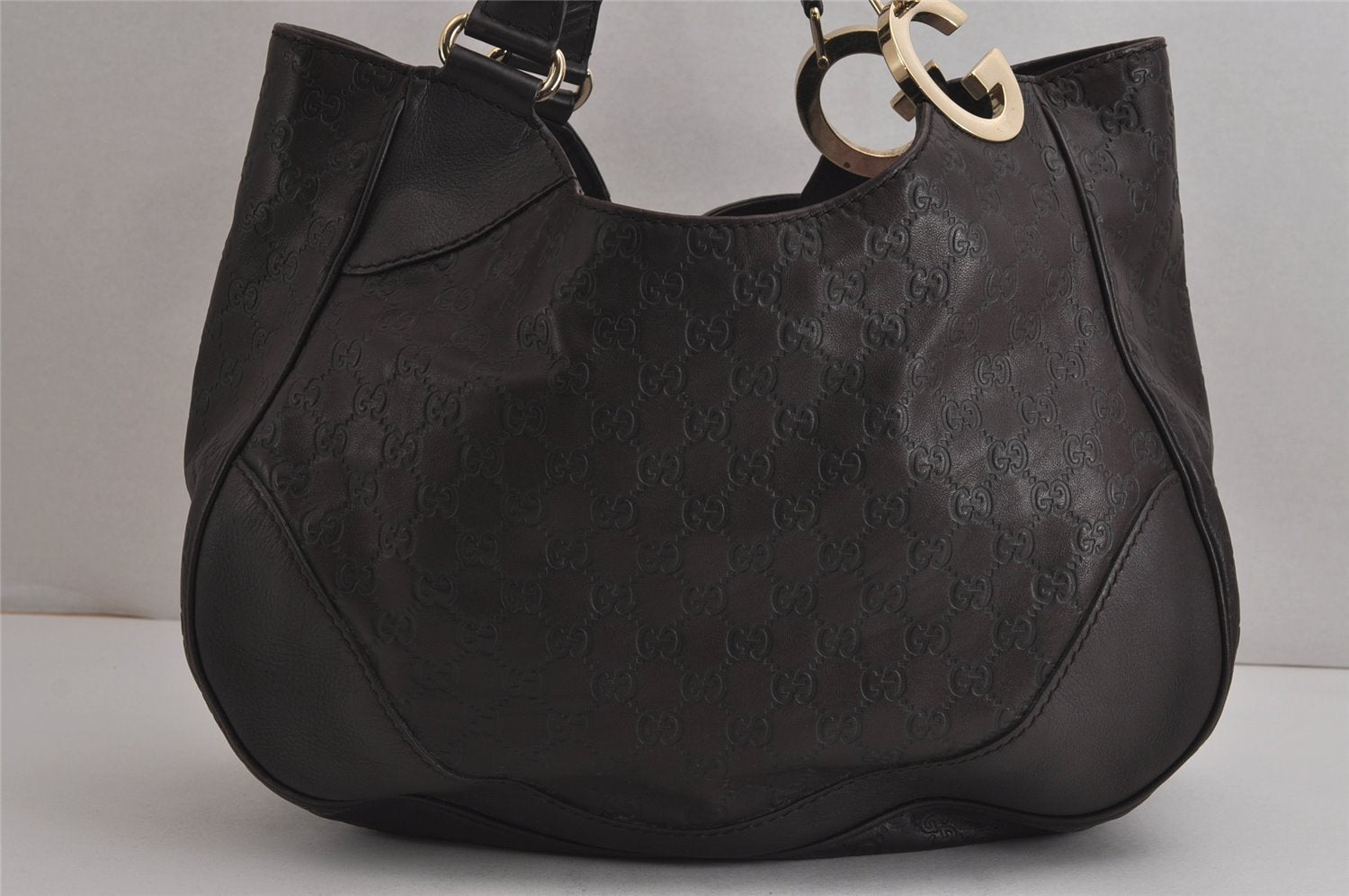 Authentic GUCCI Guccissima Charlotte Shoulder Bag GG Leather 203504 Brown 7043J