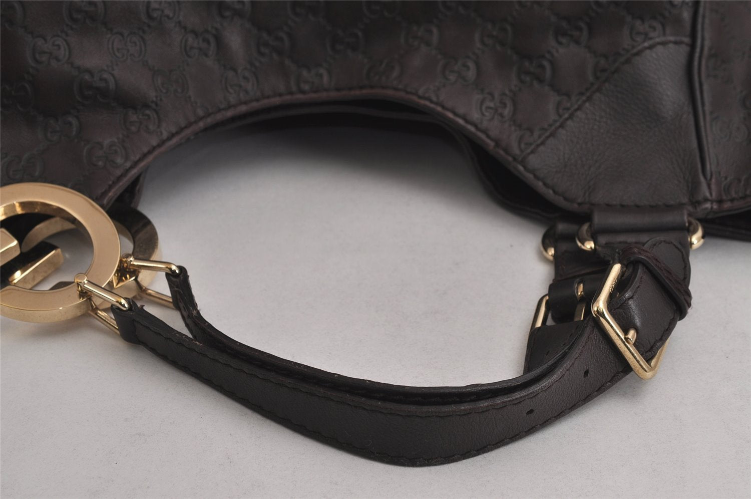 Authentic GUCCI Guccissima Charlotte Shoulder Bag GG Leather 203504 Brown 7043J