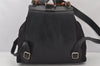 Authentic GUCCI Vintage Bamboo Drawstring Backpack Nylon Leather Black 7043K