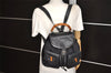 Authentic GUCCI Vintage Bamboo Drawstring Backpack Nylon Leather Black 7043K