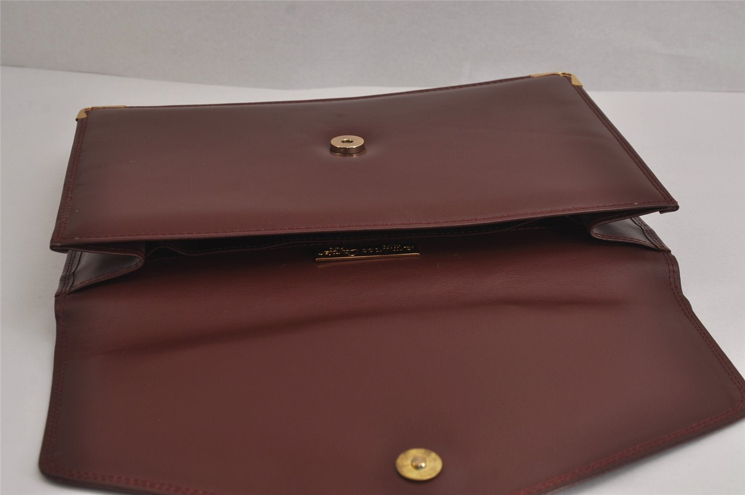 Authentic Cartier Must de Cartier Clutch Hand Bag Leather Bordeaux Red 7044J