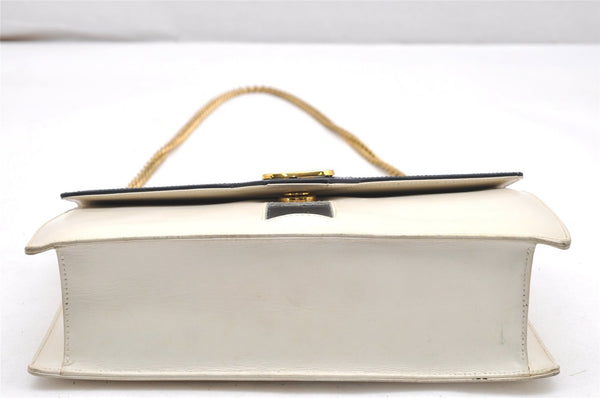 Authentic GUCCI Vintage Chain Shoulder Cross Body Bag Purse Leather White 7045K