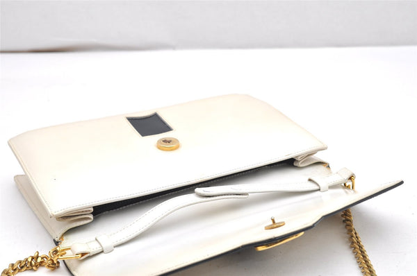 Authentic GUCCI Vintage Chain Shoulder Cross Body Bag Purse Leather White 7045K