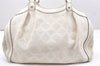 Authentic GUCCI Vintage Diamante Tote Hand Bag Straw Leather 211944 White 7046K