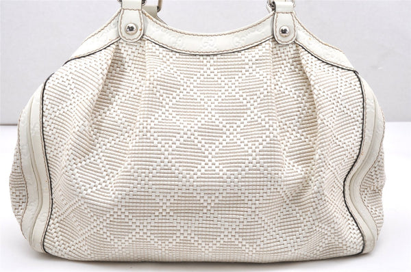 Authentic GUCCI Vintage Diamante Tote Hand Bag Straw Leather 211944 White 7046K