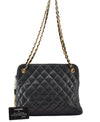 Authentic CHANEL Vintage Calf Skin Matelasse Chain Shoulder Bag Black CC 7047I