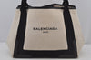 Authentic BALENCIAGA Navy Caba S Hand Bag Canvas Leather 339933 White 7047J