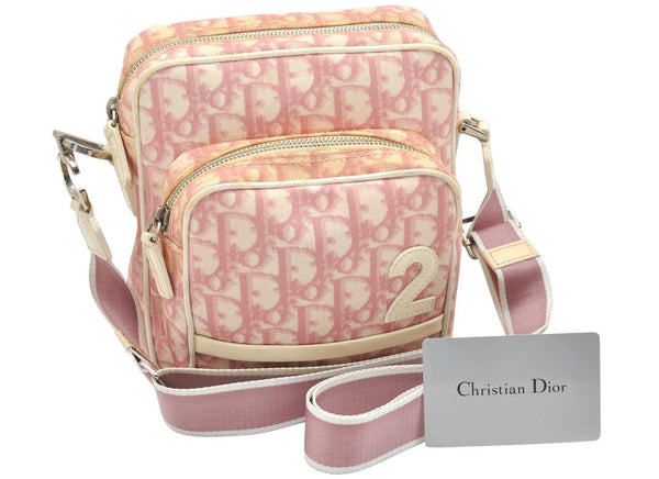 Authentic Christian Dior Trotter No.2 Shoulder Cross Bag PVC Enamel Pink 7048K