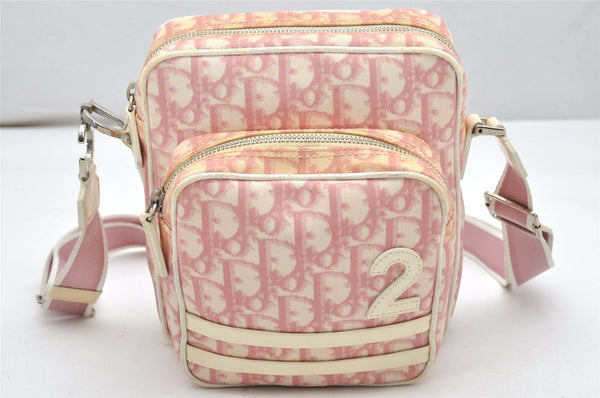 Authentic Christian Dior Trotter No.2 Shoulder Cross Bag PVC Enamel Pink 7048K