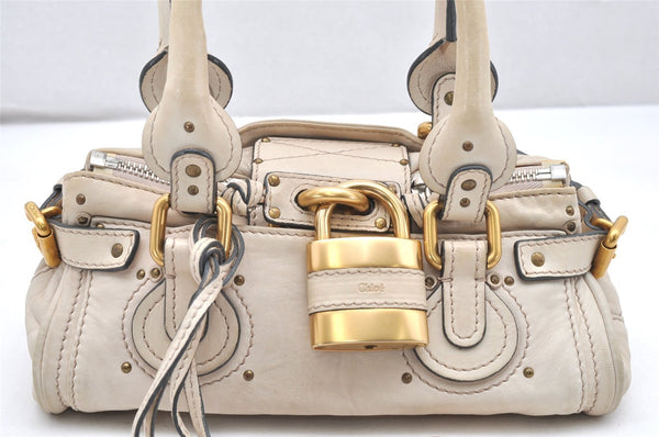 Authentic Chloe Vintage Paddington Leather Shoulder Hand Bag Purse Beige 7050K